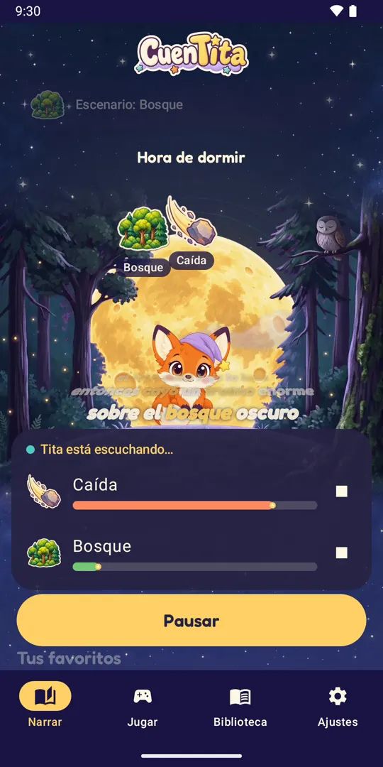 Narrar en el escenario Bosque: Tita frente a la luna llena escucha «sobre el bosque oscuro» y suenan Caída y Bosque