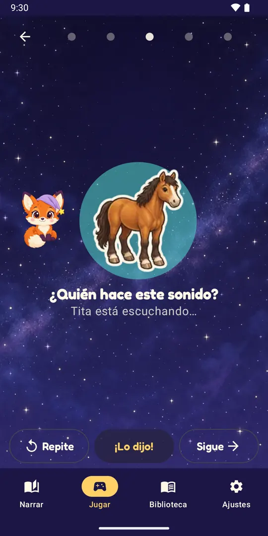 Juego ¿Qué suena?: Tita pregunta quién hace este sonido junto al sticker de un caballo